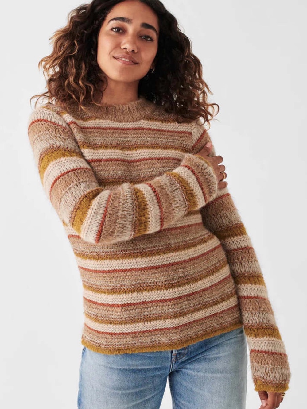 Faherty Mixed Yarn Striped Sweater Medium Fall